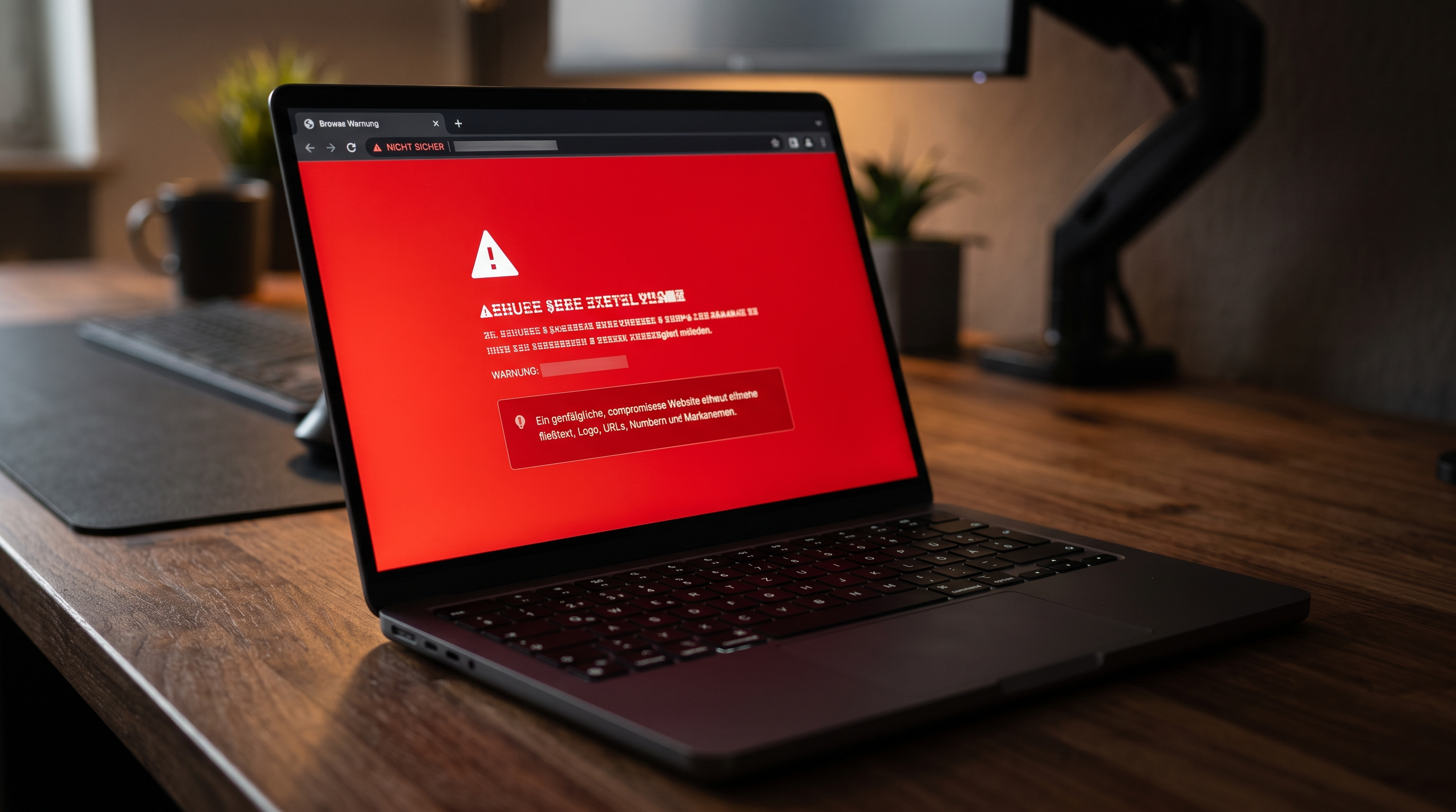 WordPress Malware entfernen – Laptop zeigt Sicherheitswarnung einer gehackten WordPress-Website